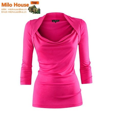 2012 comfortable elegant practical beautiful croppings three quarter sleeve basic shirt/black/rose/grey/xs to xxl size