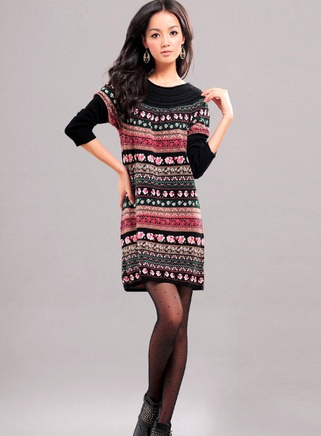 2012 computer jacquard basic sweater female sweater outerwear knit dress long design sweater c1270