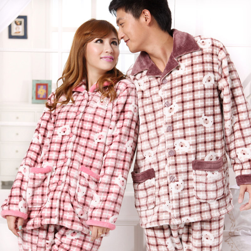 2012 coral fleece lovers sleepwear male women's i thickening lounge set