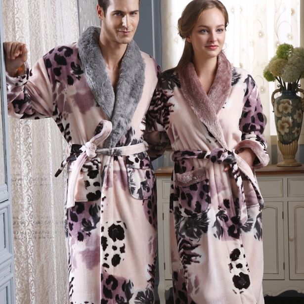 2012 coral fleece print lounge sleepwear lovers robe male 8357 female 8358