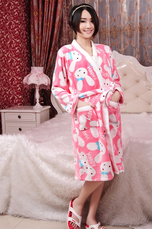 2012 coral fleece rabbit robe suspender skirt sleepwear lounge twinset