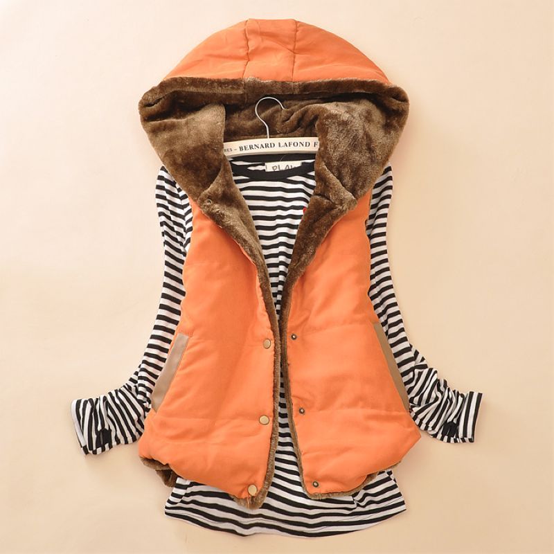 2012 coral fleece thickening with a hood cotton vest autumn and winter all-match slim cotton vest female