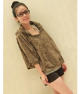 2012 d609 all-match hooded leopard print cape small cloak zipper short jacket