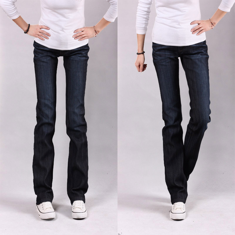 2012 dark color elastic mid waist female trousers jeans plus size straight pants 7007 NCMPGNN