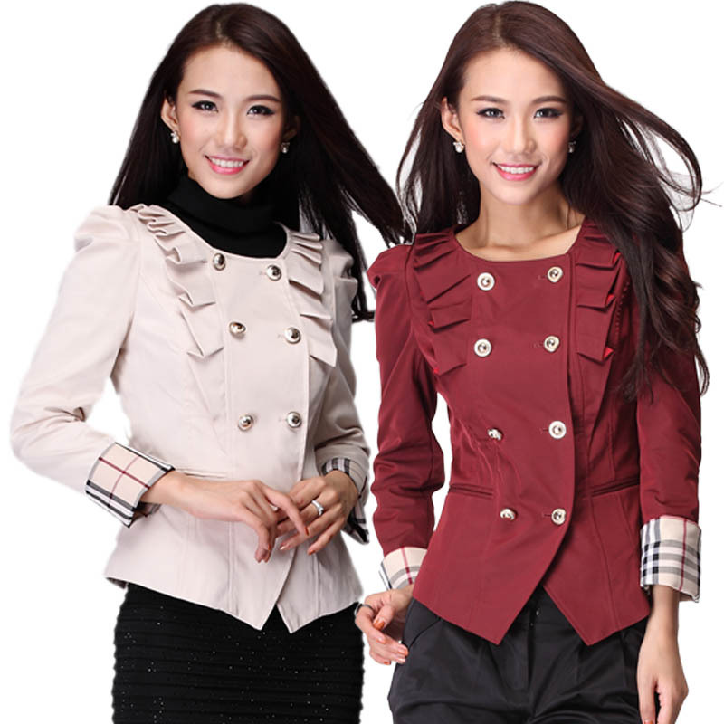 2012 deep red double breasted ol slim elegant short jacket puff sleeve blazer