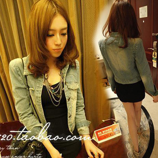 2012 denim outerwear short design female slim long-sleeve spring and autumn casual denim jacket