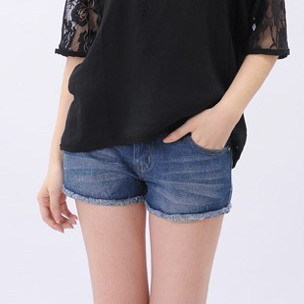 2012 denim shorts female loose hole wool roll up hem roll-up hem shorts plus size