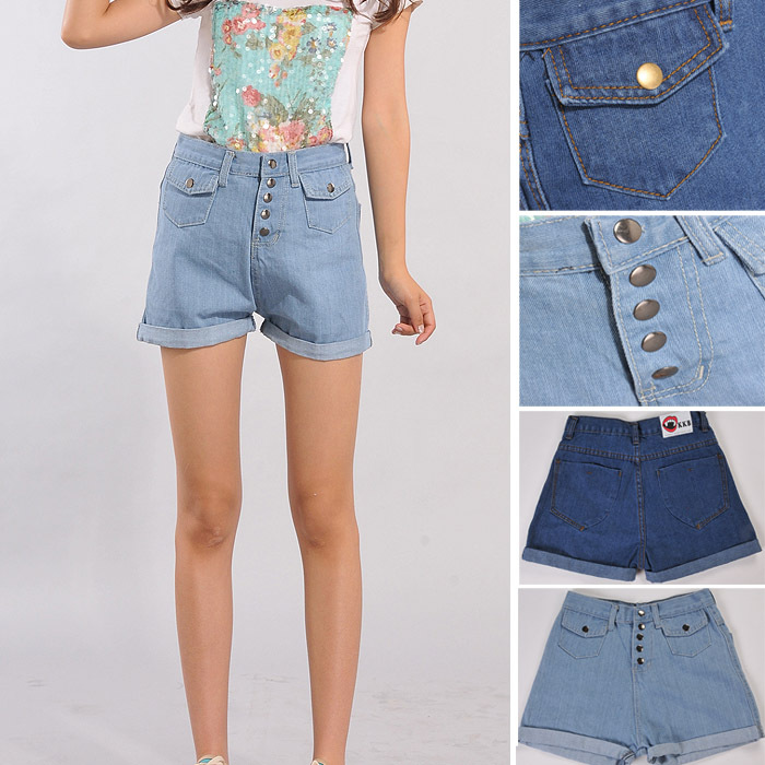 2012 denim shorts female loose plus size casual shorts roll-up hem roll up hem