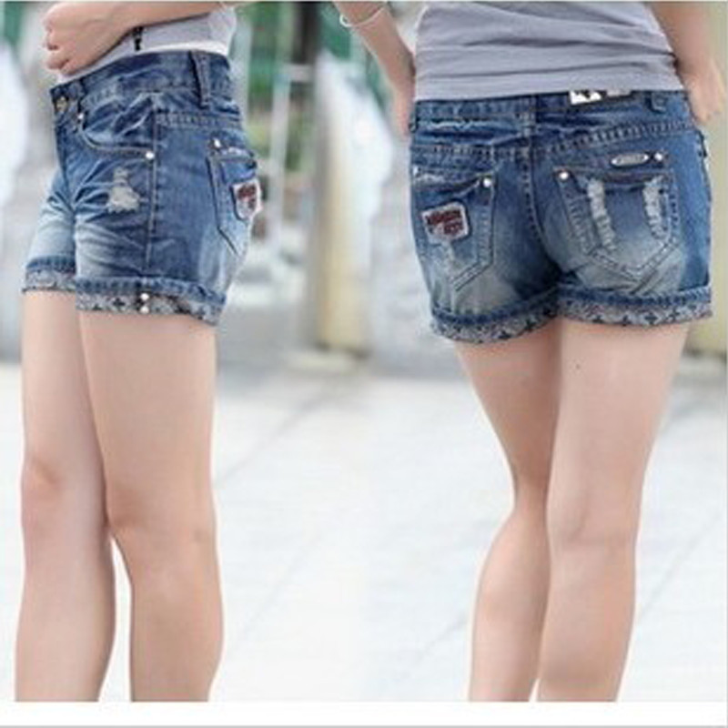 2012 denim shorts female summer distrressed denim shorts loose roll up hem plus size shorts