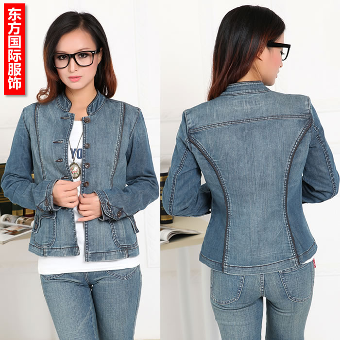 2012 denim slim outerwear female long-sleeve reminisced vintage light blue denim top Free Shipping!