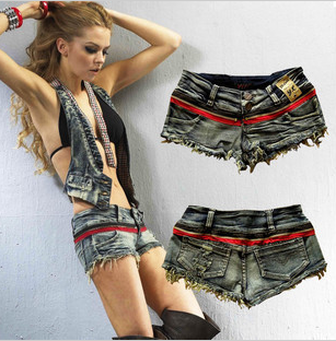 2012 denim vest set sexy female ultra-short single-shorts small hole shorts