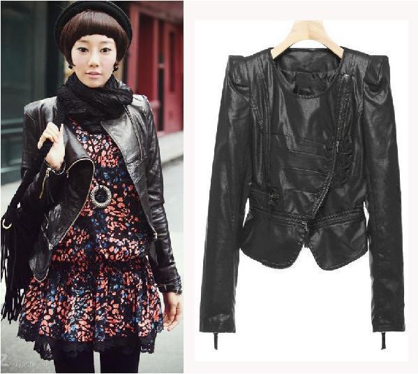 2012 design short oblique zipper motorcycle leather clothing leather top coat