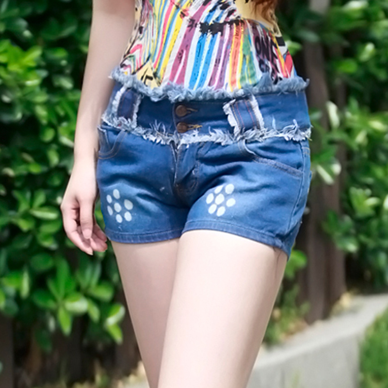 2012 distrressed loose female denim shorts personalized doodle series denim shorts female