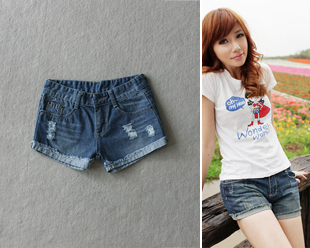 2012 distrressed roll-up hem denim shorts plus size loose casual all-match single-shorts