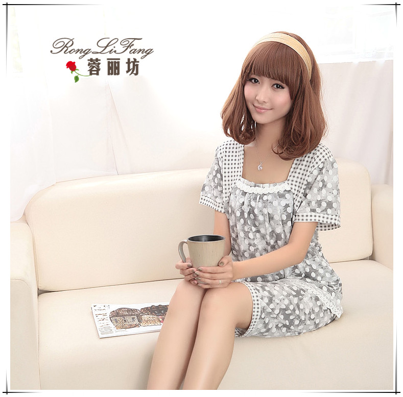 2012 dot print 100% short-sleeve cotton sleepwear nightgown lounge set