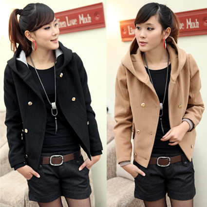 2012 double breasted with a hood slim gentlewomen wool woolen autumn and winter small trench short jacket female