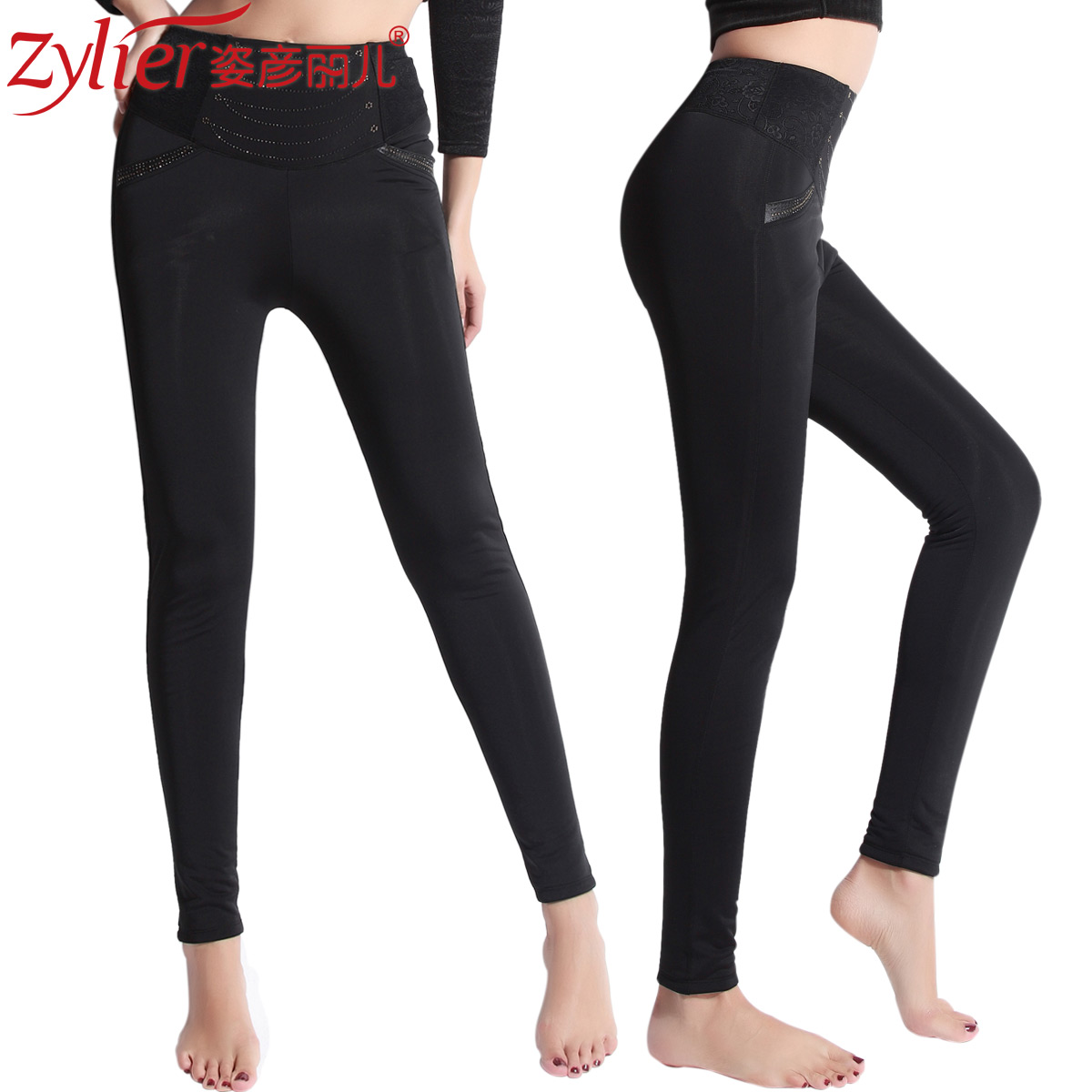 2012 double layer diamond decoration solid color warm pants female thickening bk111