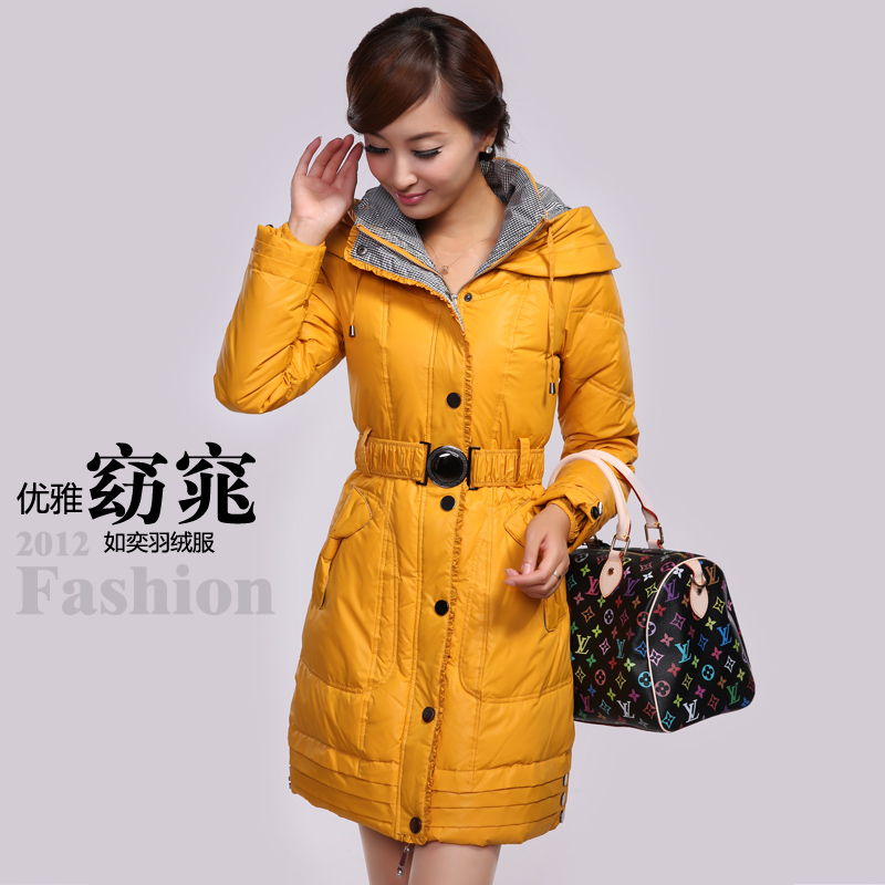 2012 down coat female medium-long plaid collar with a hood