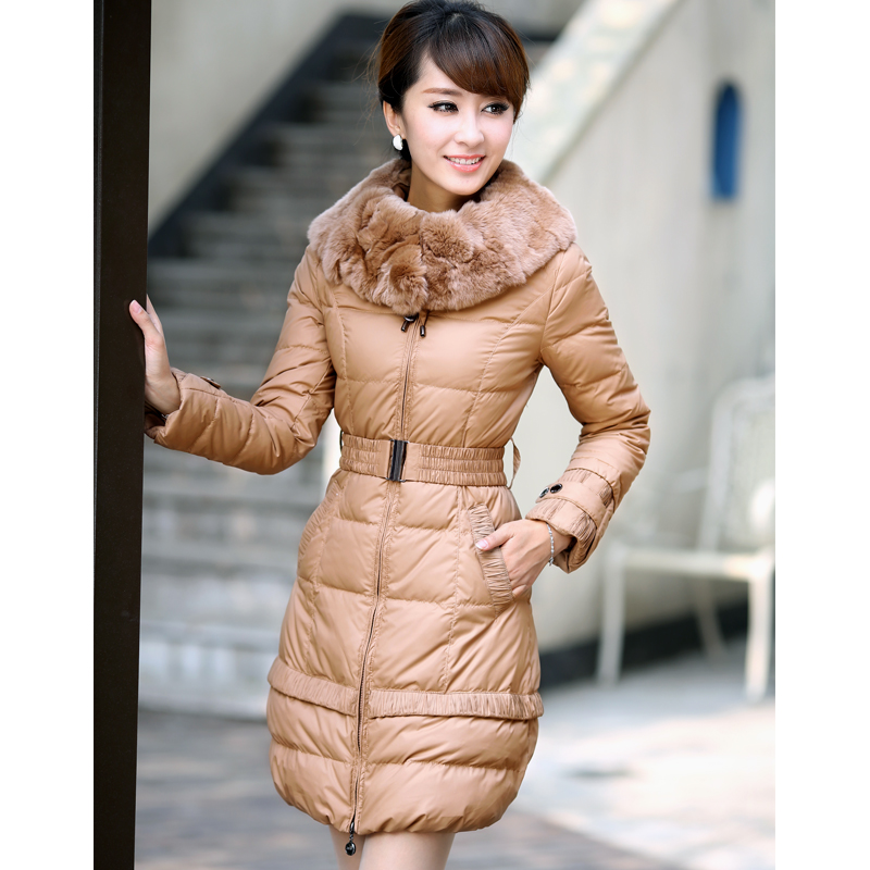 2012 down coat female medium-long rex rabbit hair slim thermal down coat