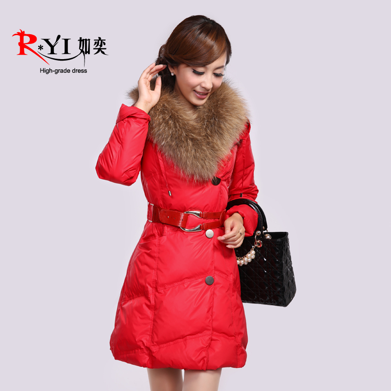 2012 down coat large fur collar down coat female medium-long slim