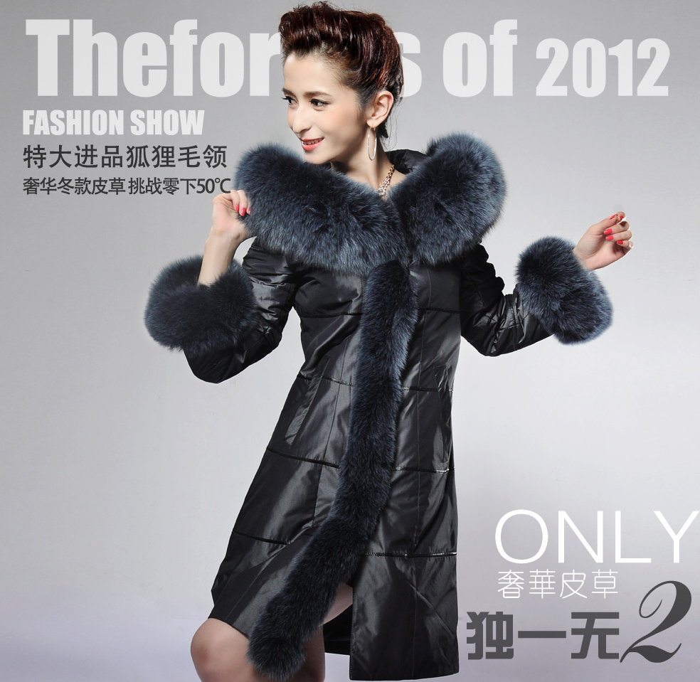 2012 down coat  luxury fox fur rabbit wool liner long design fur overcoat outerwear nick coat women's women down jacket