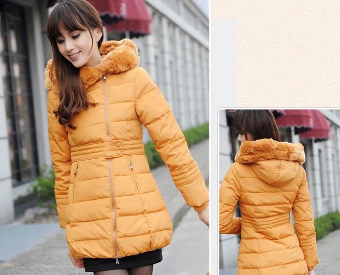 2012 Down Coat  Rex Fabbit Fur Collar Slim Medium-long Down Coat Female Long Down Winter  Women Fashion Coat EY-57 Coat