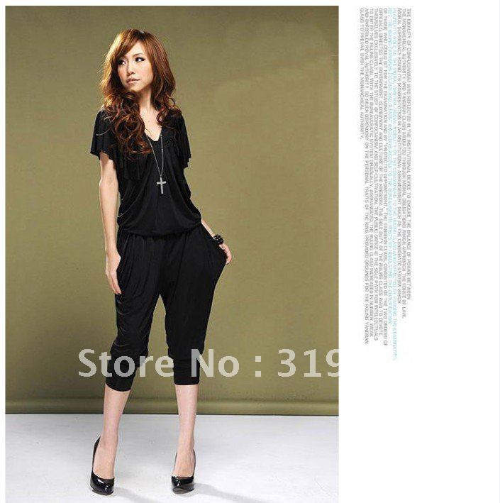 2012 dress Summer loose plus size clothing jumpsuit jumpsuit harem pants shank length trousers women's dress