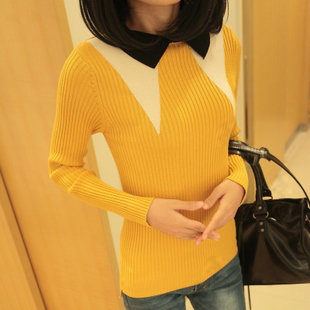 2012 elastic slim turn-down collar knitted basic shirt thickening sweater outerwear female