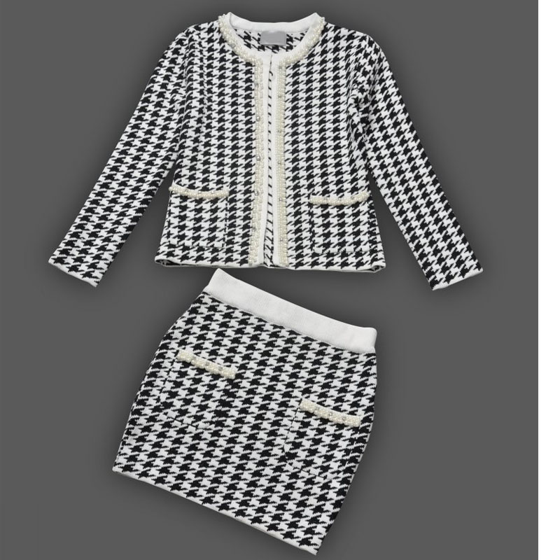 2012 elegant female taste houndstooth set professional short skirt gorgeous beaded black and white plaid tailored skirt