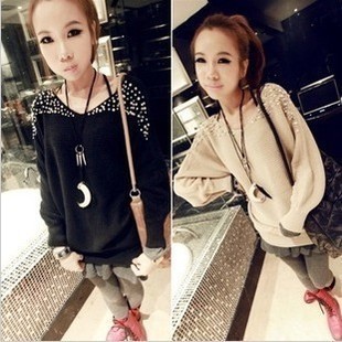 2012 elegant pearl beading bat sweater women's long-sleeve o-neck wool sweater