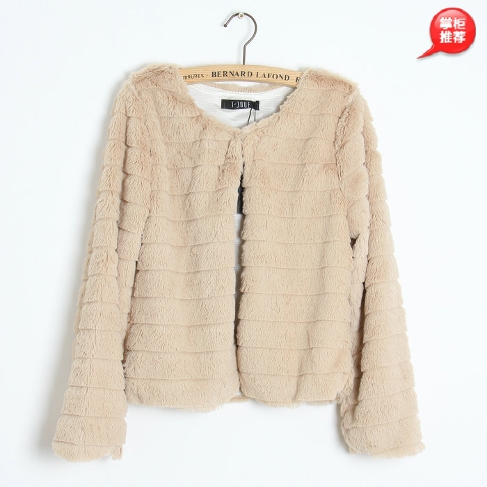 2012 elegant plush stripe o-neck cardigan short jacket small cape