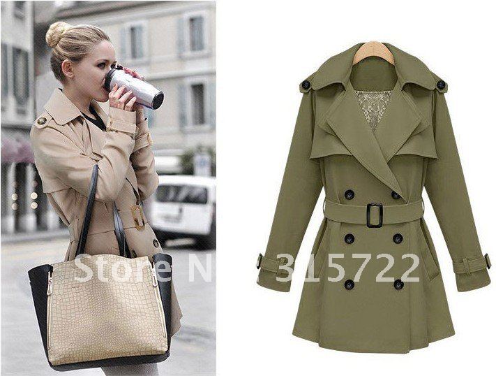 2012 euro new autumn loose double breasted trench V neck with blet coat plus size S,M,L,XL N-008