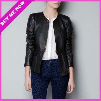 2012 Europe Fashion Front Long Rear Short NO-Collar Leather Jackets For Women Free Shipping