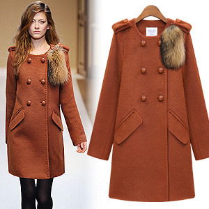 2012 Europe style[YZ095]fashion women's winter woolen long trench, outerwear, thick overcoats fur jackets free shipping