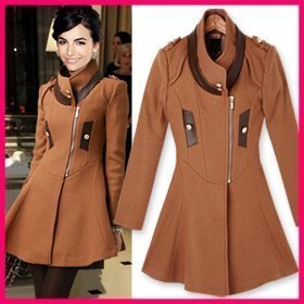 2012 Europe style[YZ97]fashion women's winter woolen long trench, outerwear, stand collar zipper free shipping