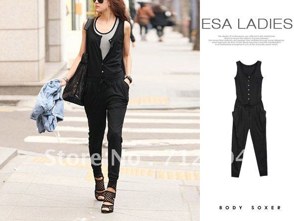 2012 European style high quality  street fashion summer women's  round collar jumpsuit overalls one-piece pants