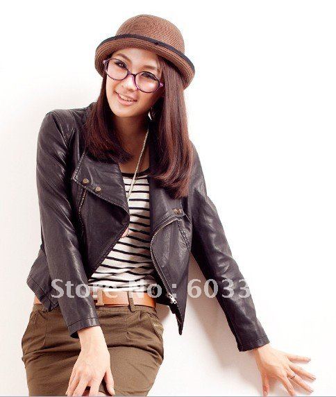 2012 European style High qualty ladies' Brand Motor skinny PU leather jacket,fashion outwear&coat,Asian:S-XXL,Black,#1183