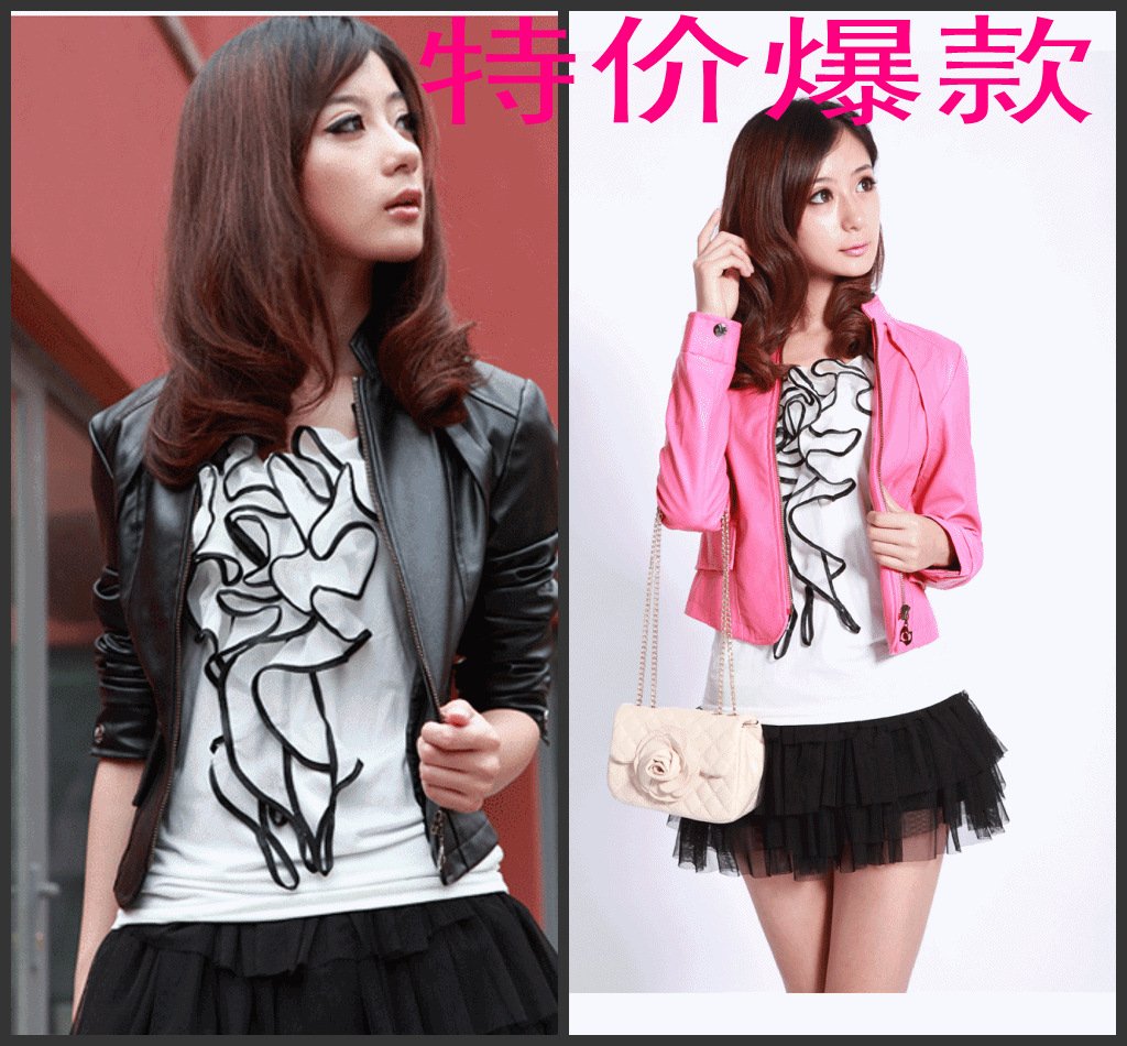 2012 excellent hot-selling stand collar motorcycle edition leather clothing coat women's short design leather clothing