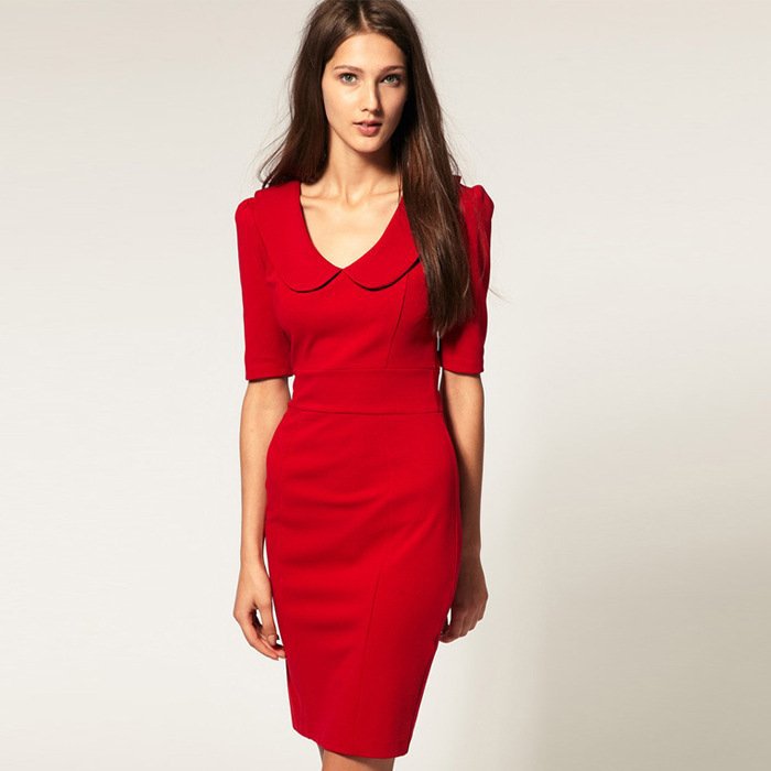 2012 Excellent quality ASOS style, sweet peter collar elegant red dress