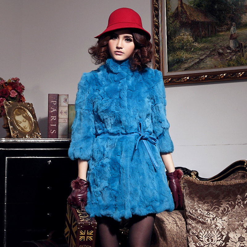 2012 exquisite women's otter rabbit fur coat ladies half sleeve medium-long overcoat