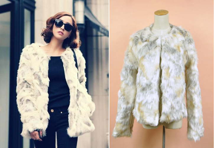 2012 Fashin Elegant gentlewomen thicken warmin superstar like only one button white rabbit fur leather outerwear/ free shipping