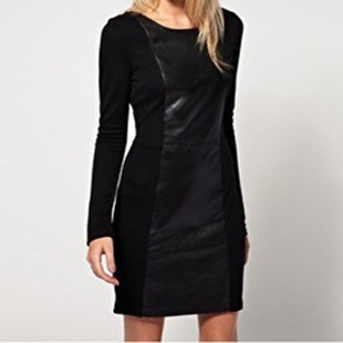 2012 fashion asos patchwork women's leather skirt one-piece dress vintage basic skirt 7920