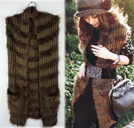 2012 fashion autumn and winter female sweater plus size wool fur shawl thickening medium-long knitted waistcoat vest vest