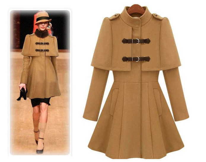 2012 fashion autumn and winter hot-selling sweet elegant leather buckle on slim stand collar fur collar cape overcoat female l