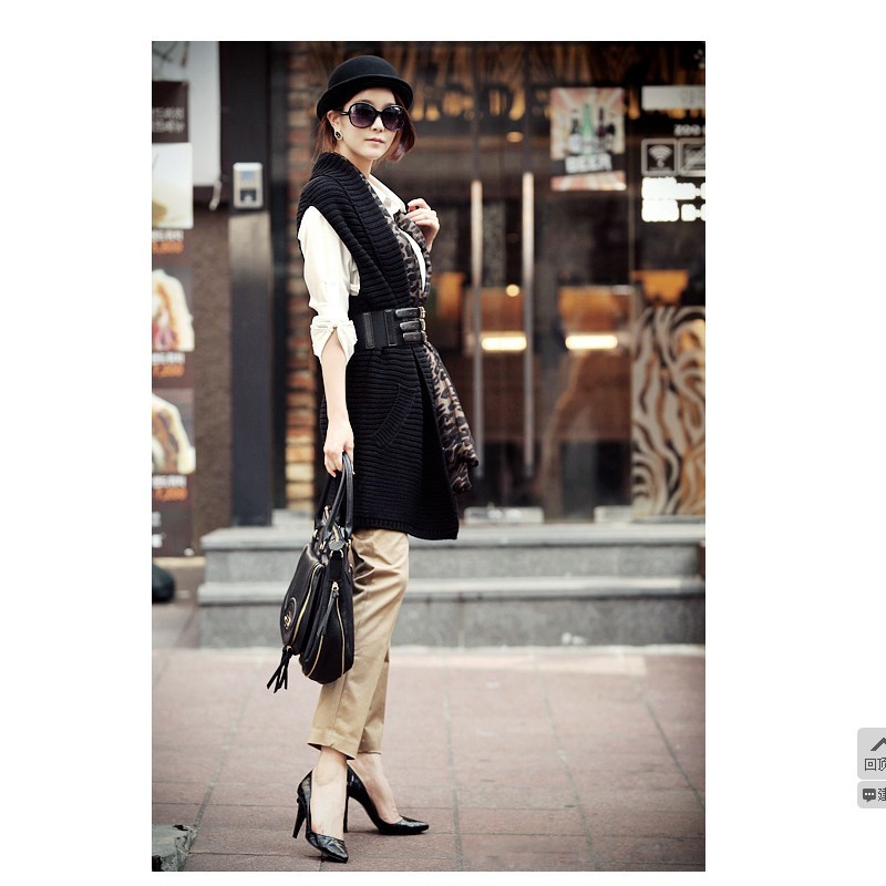 2012 fashion autumn and winter solid color long design sweater vest outerwear