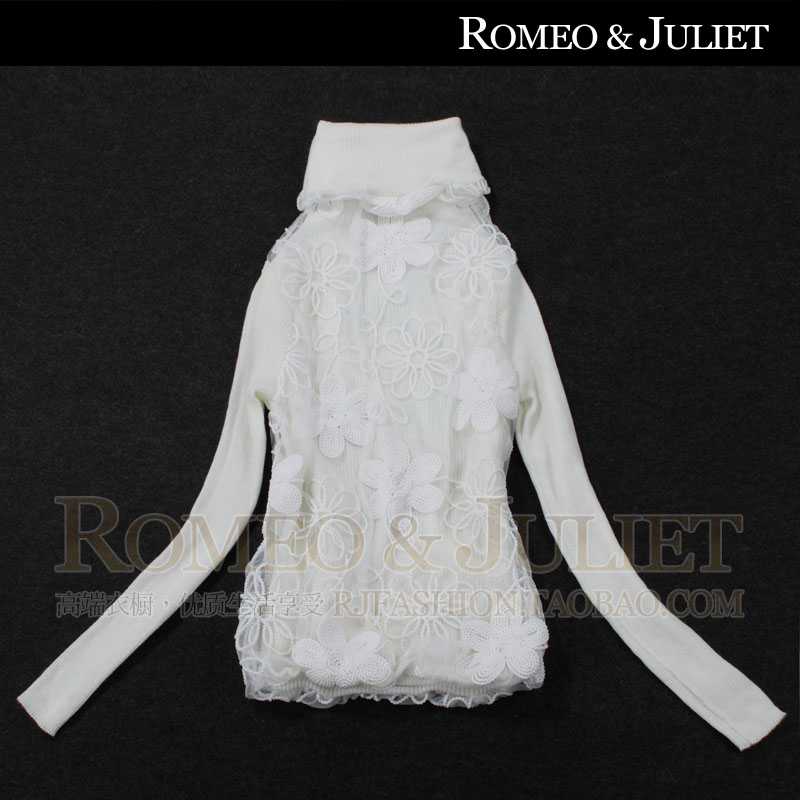 2012 fashion autumn and winter women aesthetic romantic perspective gauze chaplet long-sleeve turtleneck sweater basic shirt