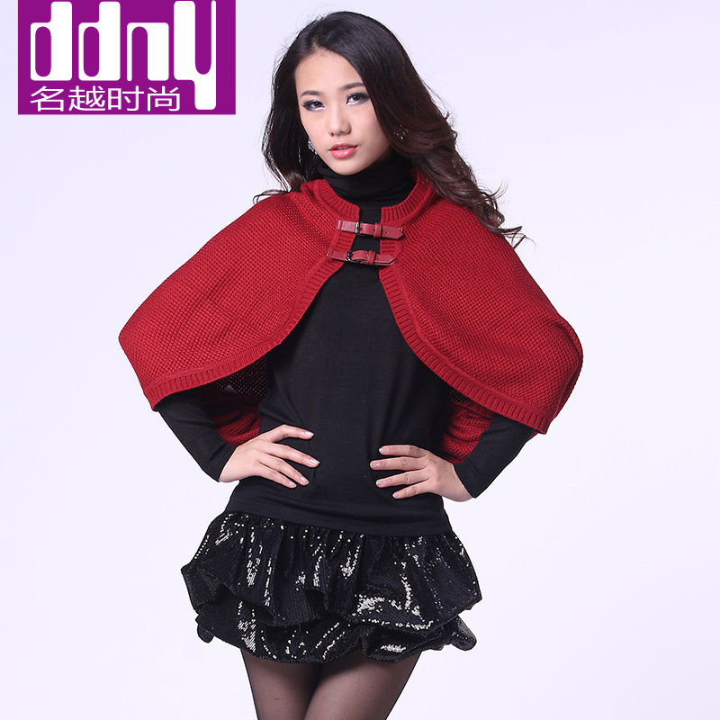 2012 fashion autumn and winter women sweater cape genuine leather buckle all-match sweater outerwear