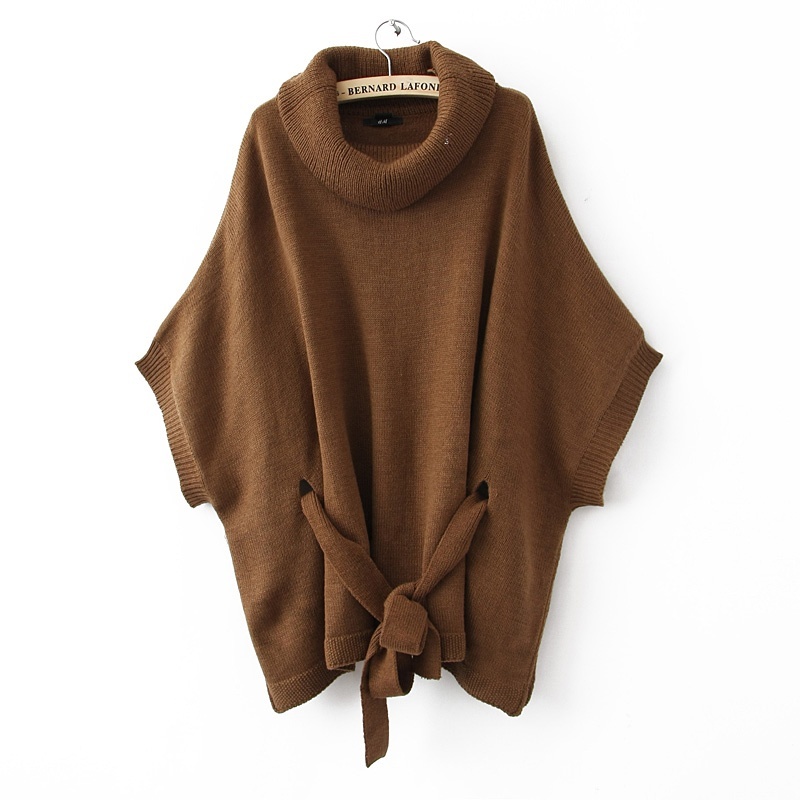 2012 fashion autumn batwing sleeve sweater, loose big  turtleneck lacing pullovers