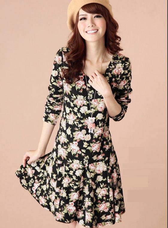 2012 Fashion autumn new floral slim lady dress Free shipping! X15864065653