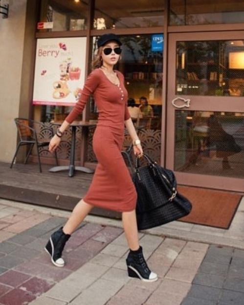 2012 Fashion autumn new Low-cut button long sleeve slim women long dress Free shipping! X19811756690